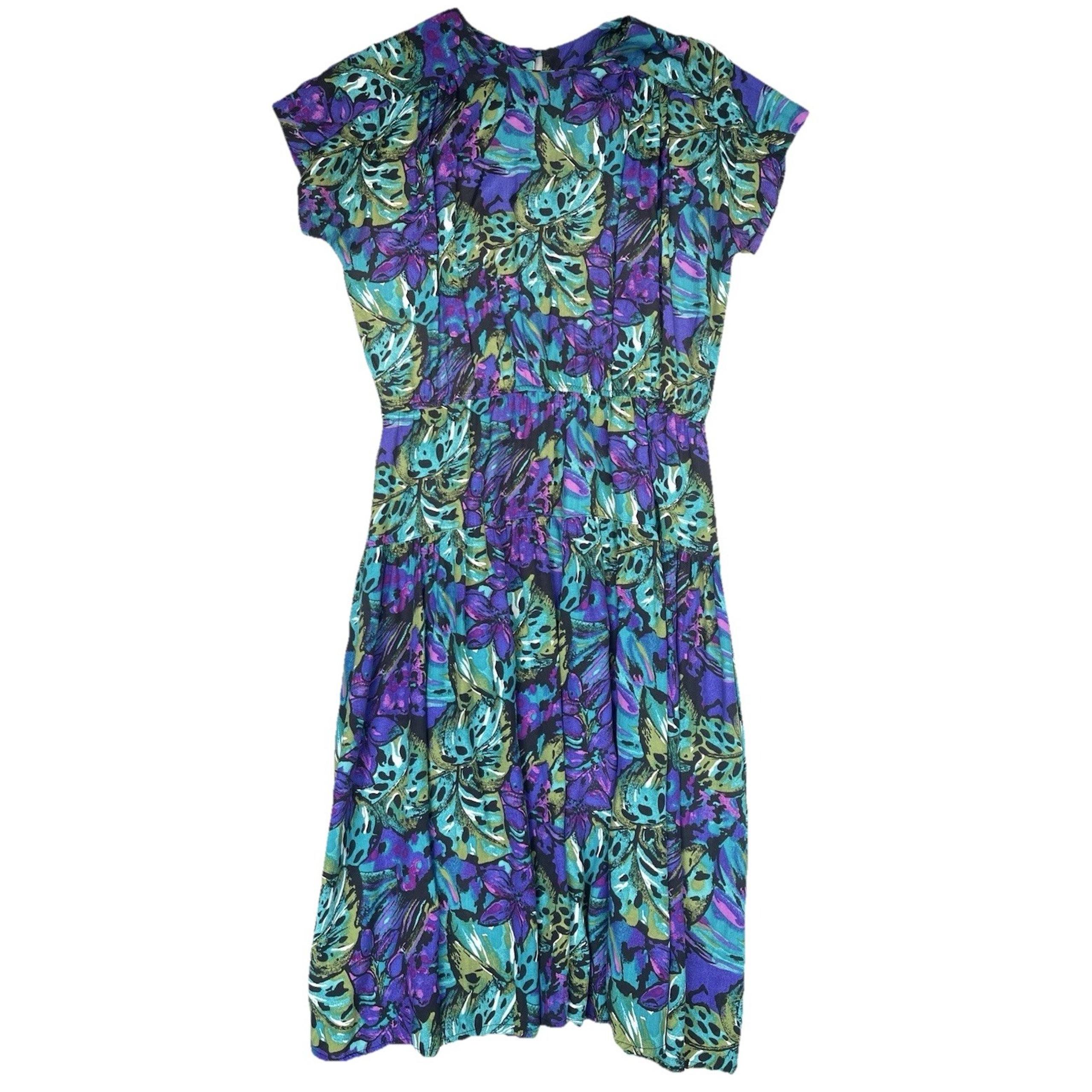Vintage 80s Dress Luci Fellini NY Womens 14 Tropical Vacation Hawaii Resort Luau
