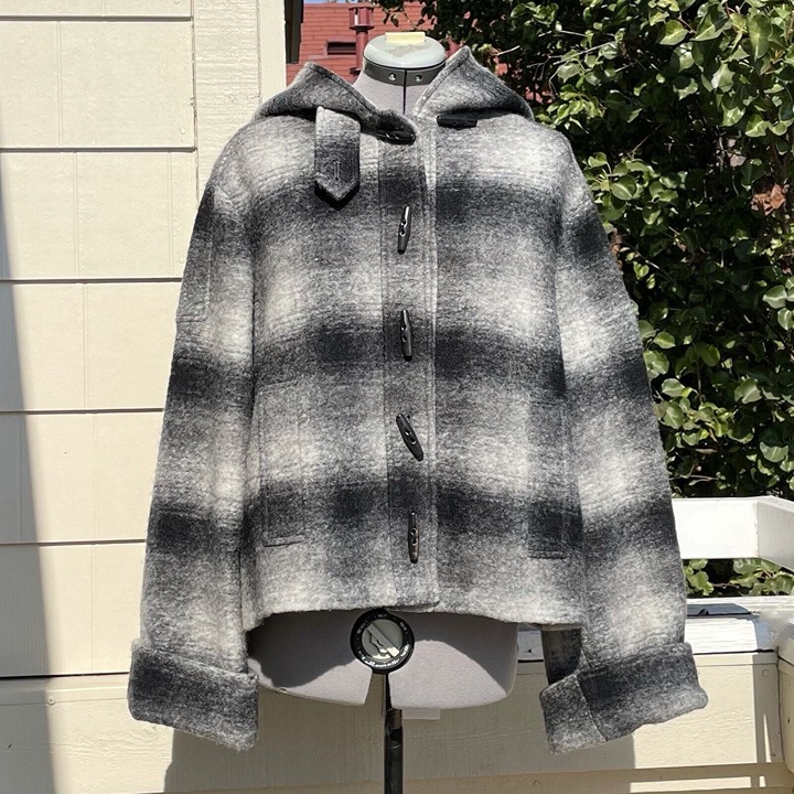 TSESAY Plaid Wool Blend Hooded Coat Size 0 One Size Boxy Oversized
