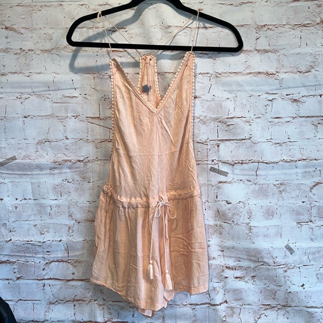 Ecote Romper Womens Medium Pink Tassel Romper Playsuit Outfit Shorts Sleeveless