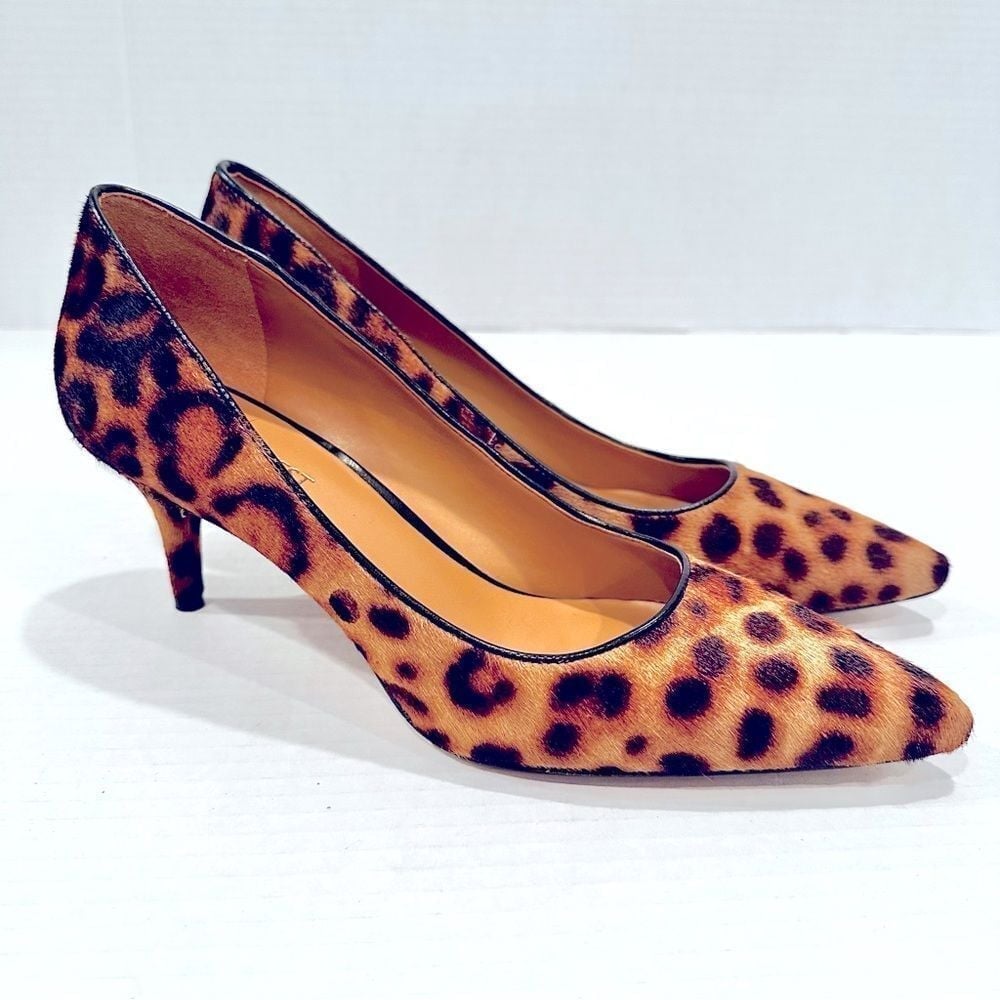 Nine West Margot Pointy Toe Pumps Women's 8.5 Animal Print Leather Upper Heel