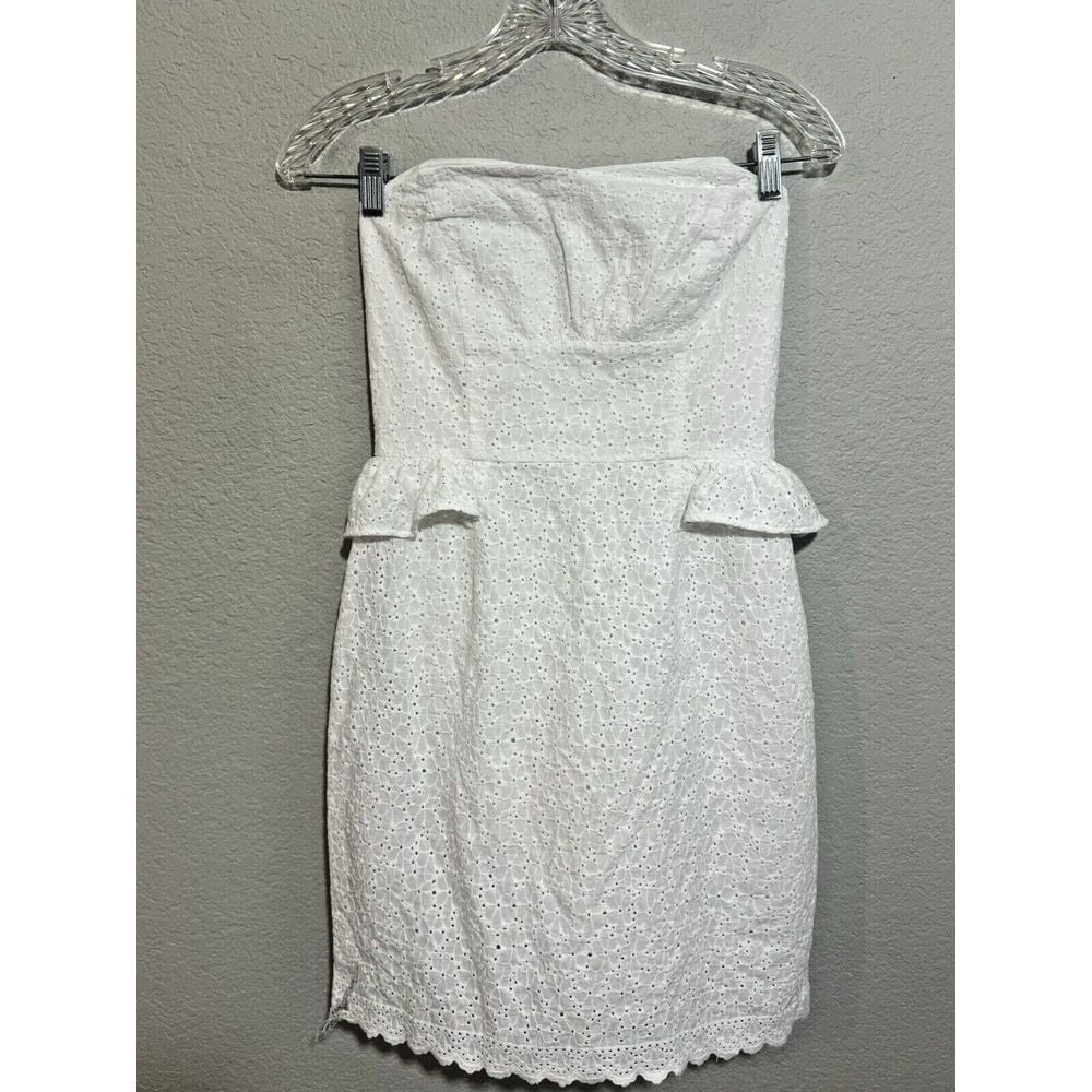 Lily Pulitzer Womens Maybell Resort Dress Size 0 White Eyelet Strapless Peplum