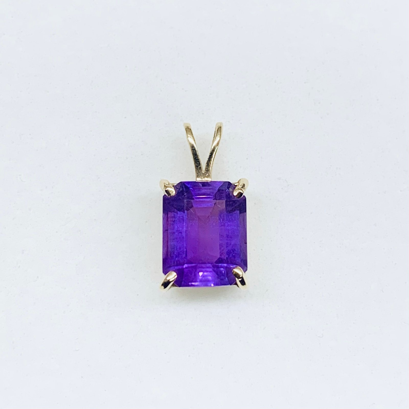 2Ct 14k Yellow Gold Emerald Cut Amethyst Purple Gemstone Solitaire Pendant Charm