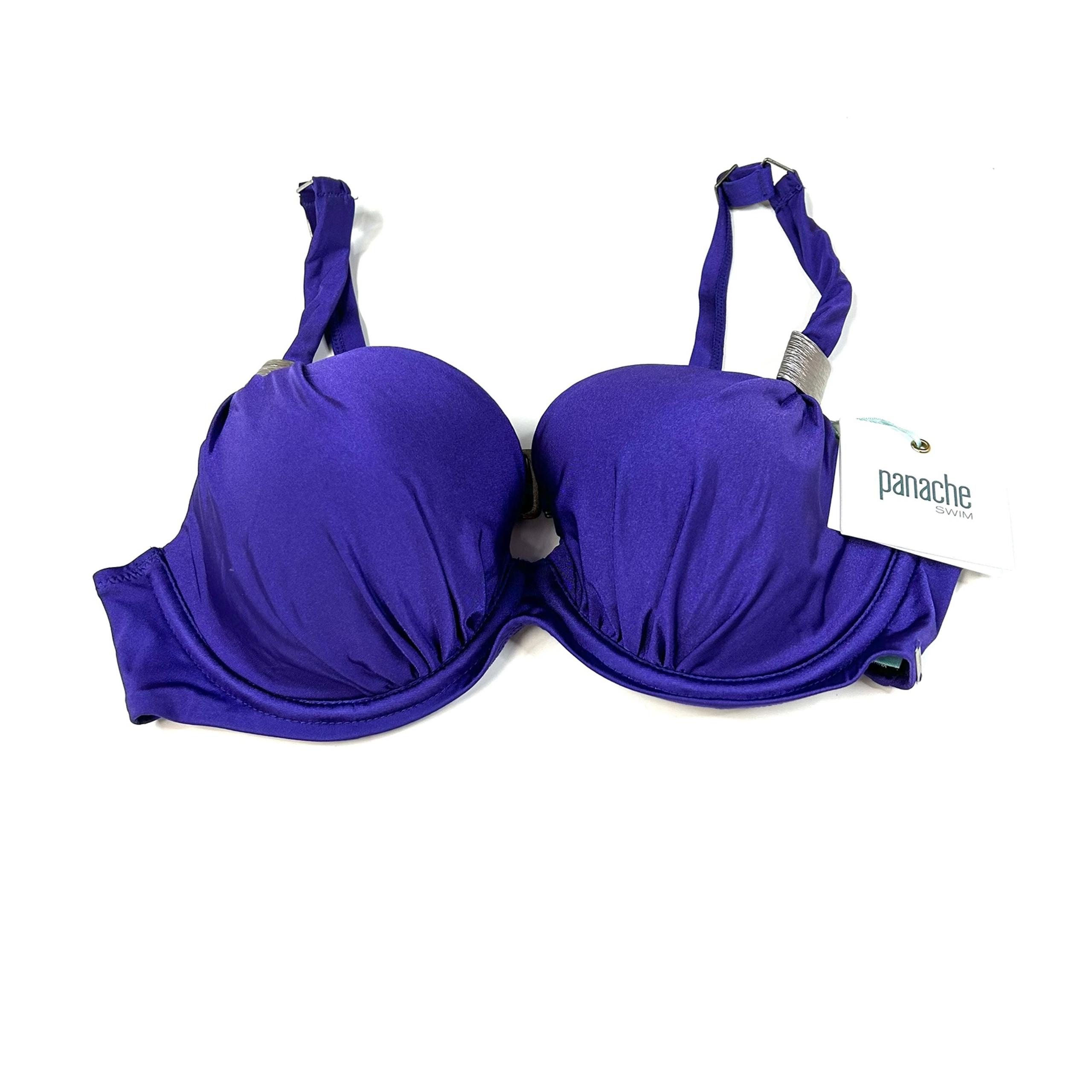 NEW Panache Swim 32D Bikini Top Halle SW0754 Solid Purple Lined Underwire #1023