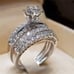 NEW 2pc/set Silver Round Diamond Engagement Ring 2