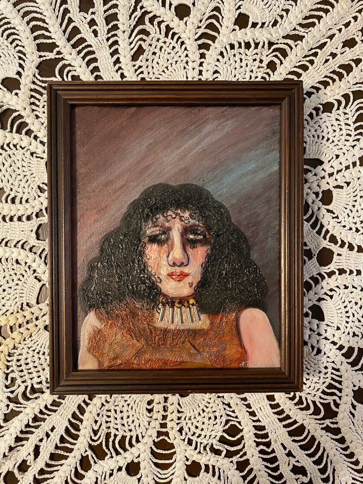 Vintage 3D Oil On Canvas Portrait Woman Lashes Oddities Gallery Wall Gift Idea