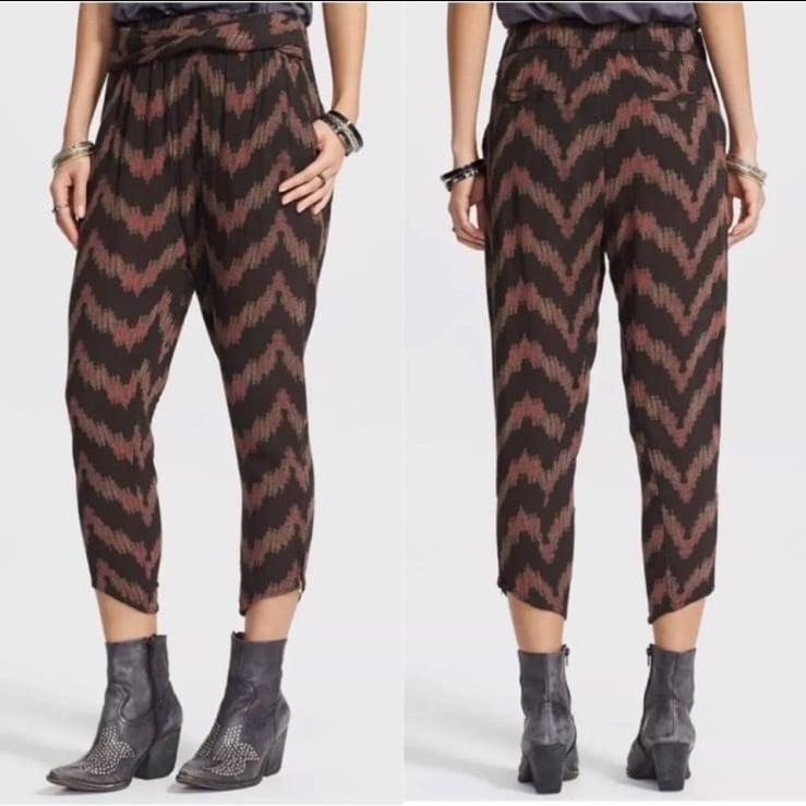 Free People Black Multicolor Harem-Inspired Cropped Pants Size XS Zip Ankle