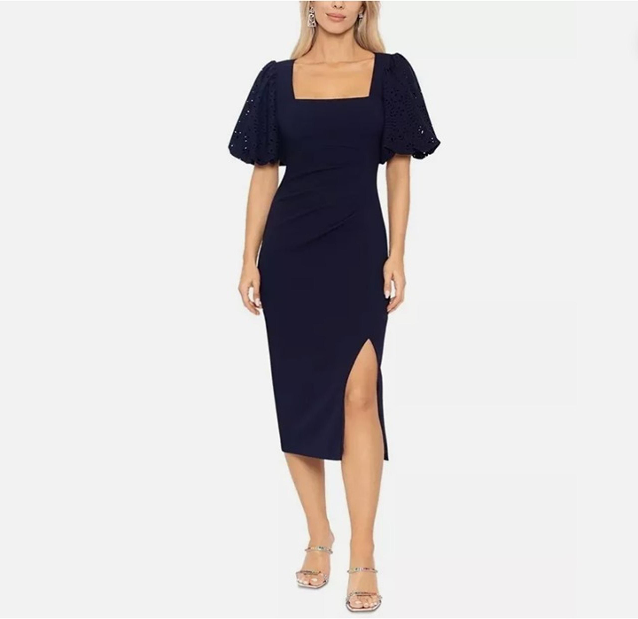 Betsy & Adams Women's Puff-Sleeve Sheath Cocktail Dress (Navy Blue, 16)