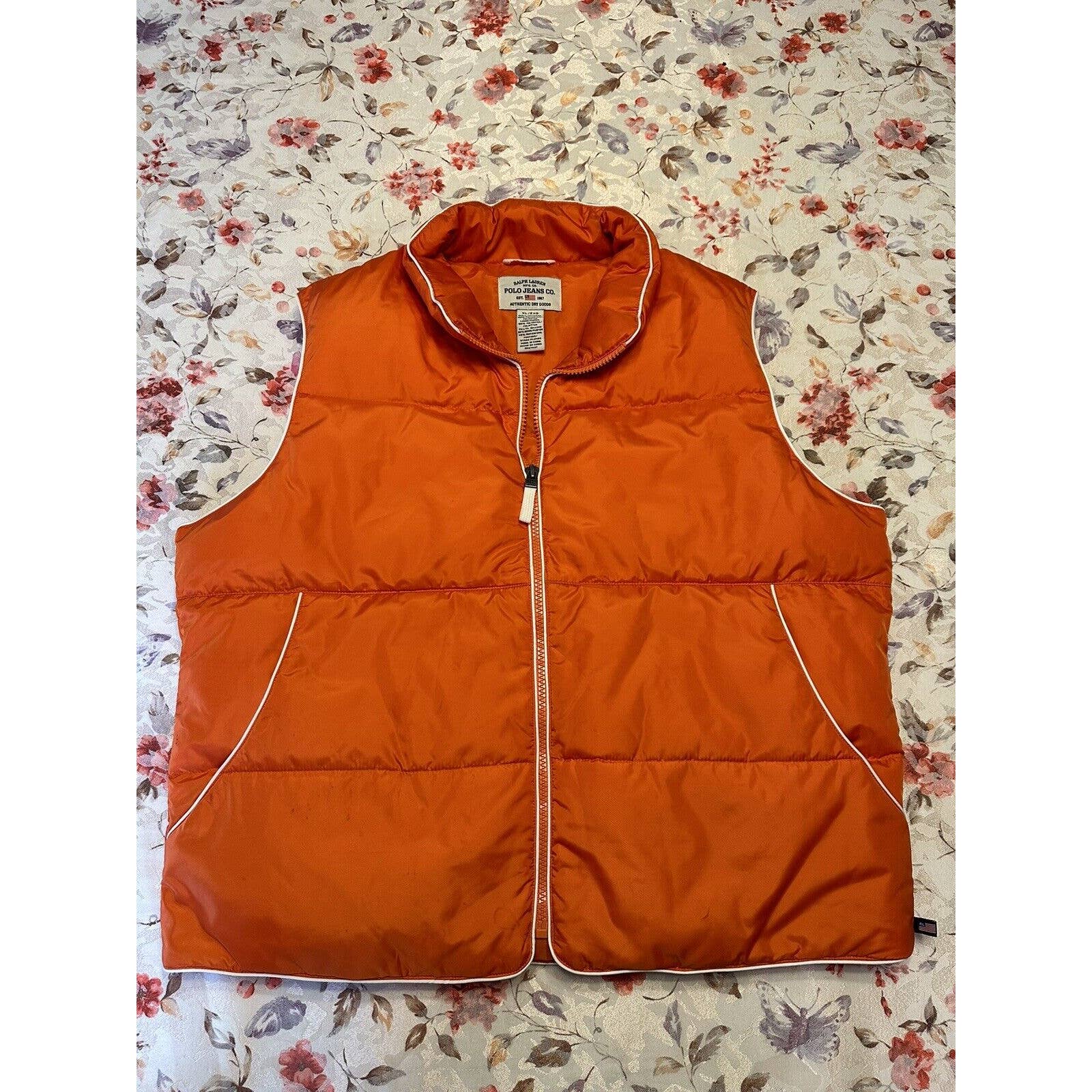 Vintage Polo Jeans Ralph Lauren Down Puffer Vest Orange Size XL