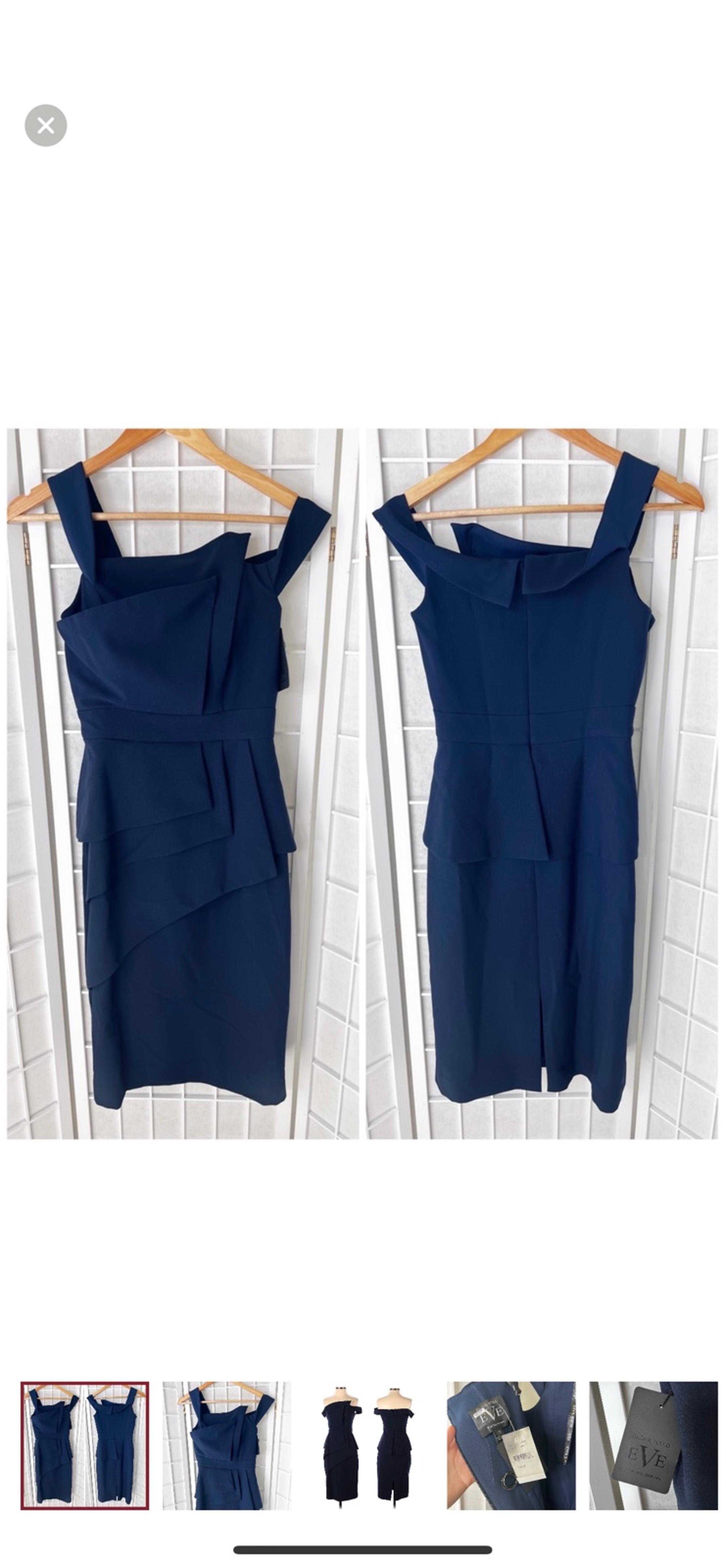 NWT Black Halo Eve Asymmetrical Sheath Midi Dress in Eclipse Navy Blue Size 2