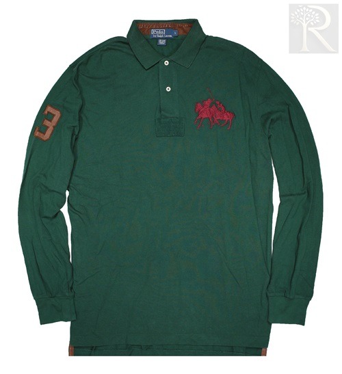 NWT Polo Ralph Lauren Men LS Polo Shirt DUAL MATCH & LEATHER #3 EDITION Green