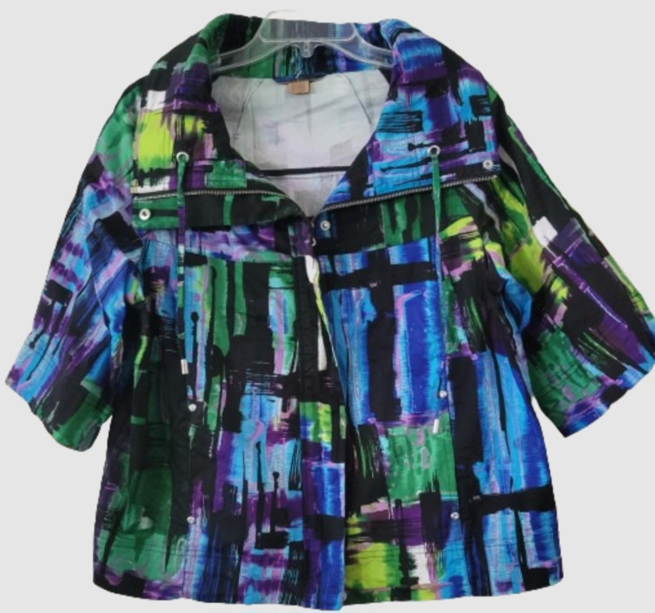 LARGE Weekend Short Sleeve Zip-Up Crop Jacket/Blazer Abstract - Peck & Peck