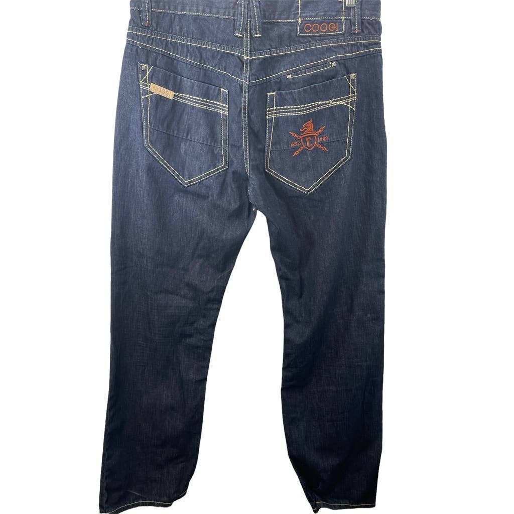 *read* COOGI Size 38 X 34 Baggy Straight Leg Embroidery Jeans Y2K Streetwear