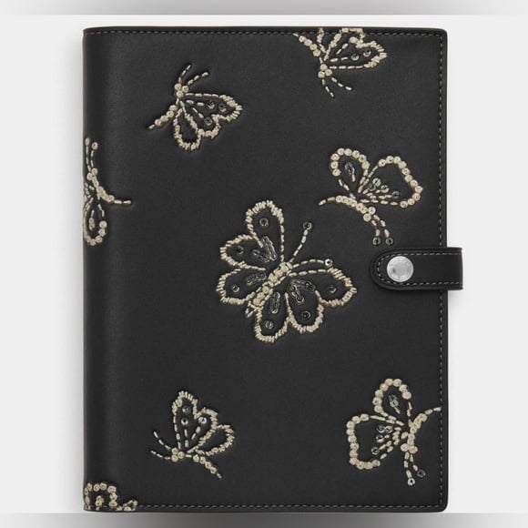 New Coach CCF42 Notebook With Butterfly Print novelty leather/Silver