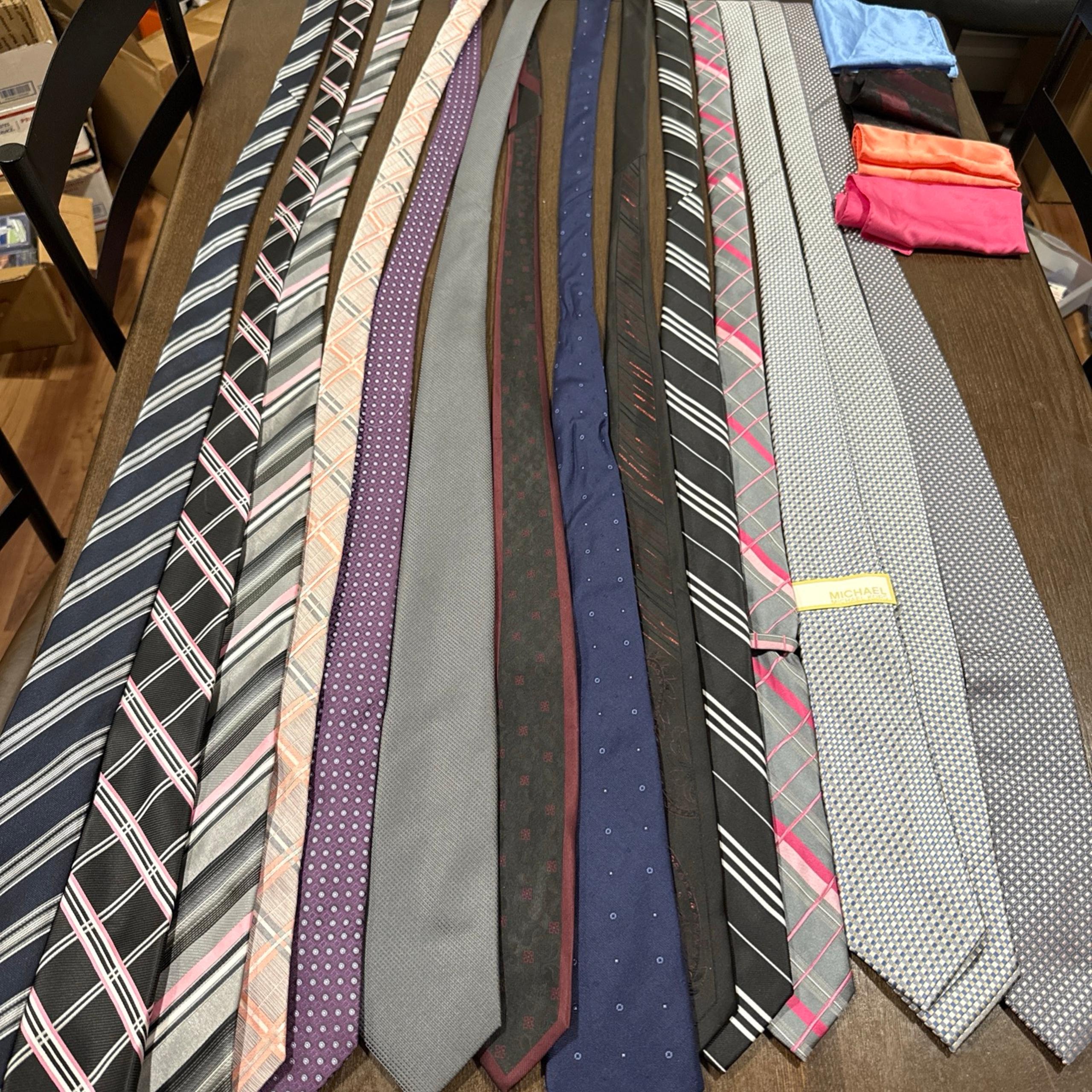 Large Lot Of 14 New Ties And 4 Pocket Squares priced way below there value.