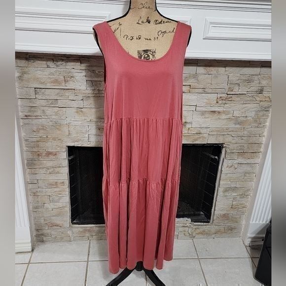 Eileen Fisher pink tiered 100% cotton midi dress size XL