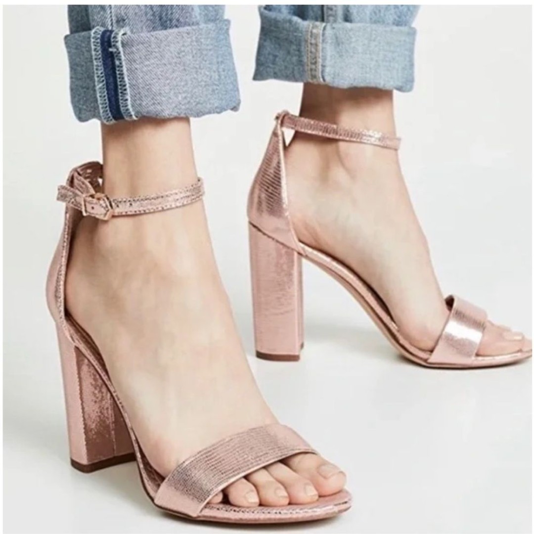 Sam Edelman Yaro rose gold block heel ankle strap sandals, size 5.5