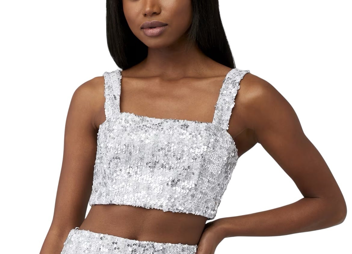 Amanda Uprichard New NWT Silver Sequin Tweed Agnes Top Size Small