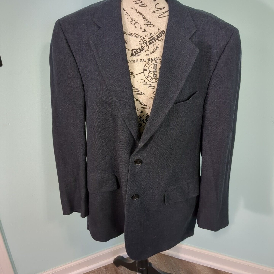 Mens Brooks Brothers Blue 2 Button Wool Silk Linen Blazer Sz 42 R