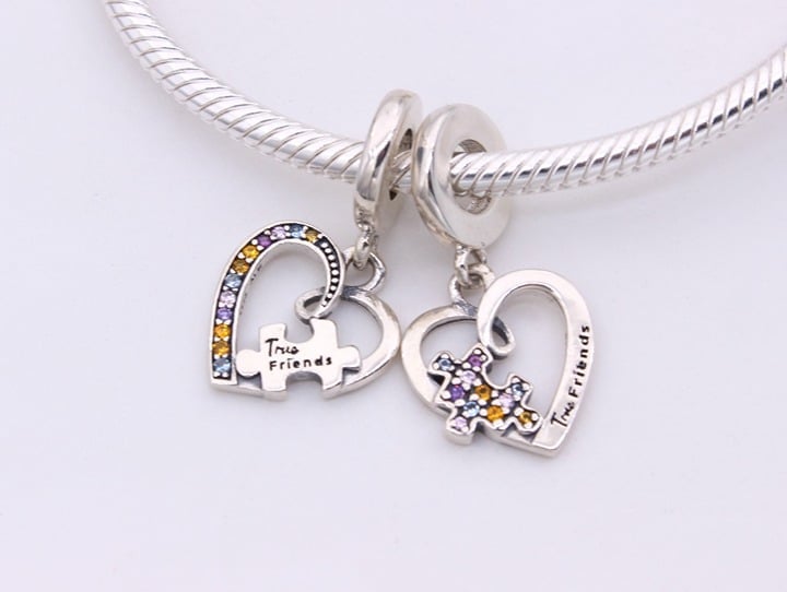 New PANDORA Puzzle Piece Hearts Splitable Friendship Dangle Charm Pendant