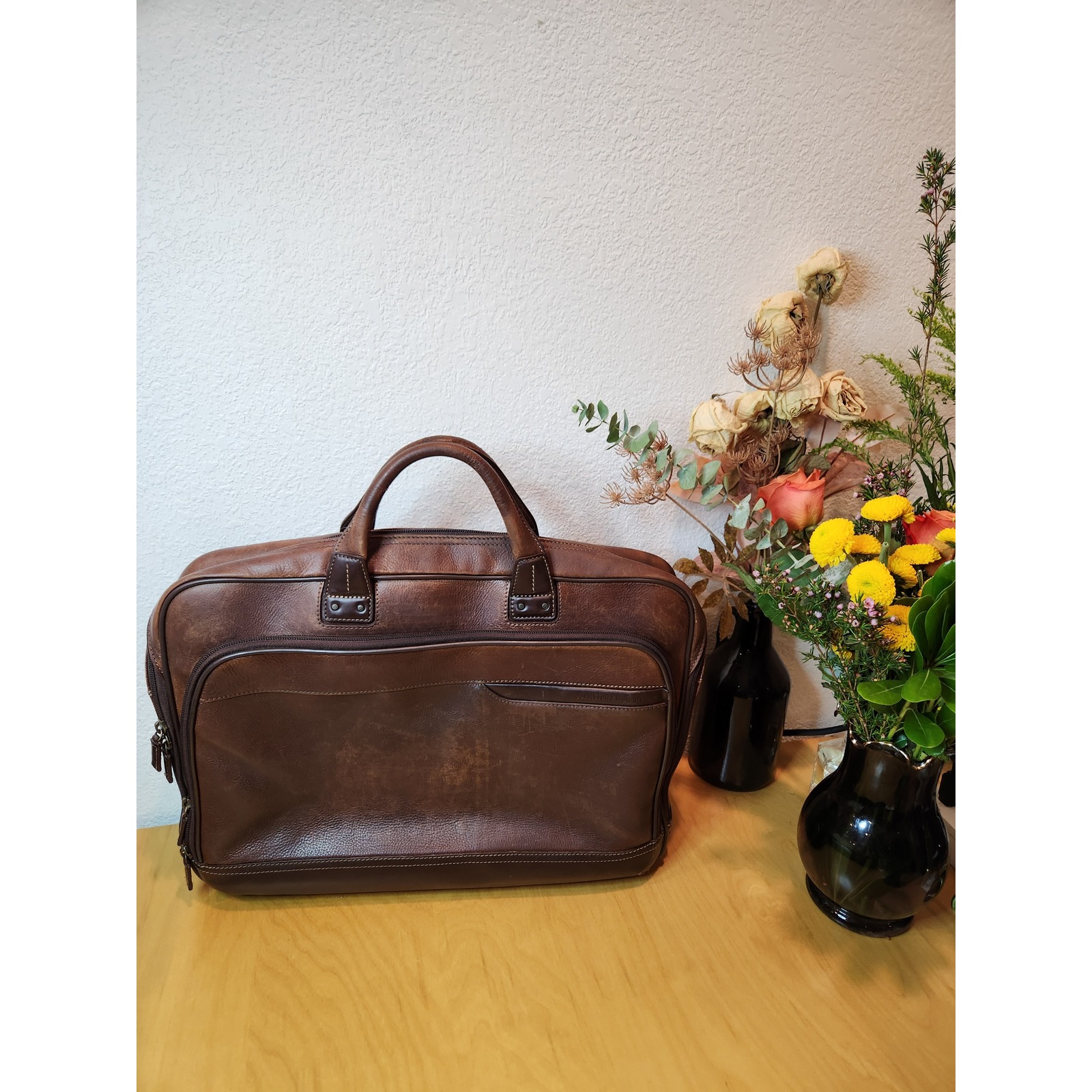 Johnston & Murphy Brown Leather Laptop Briefcase Bag Travel Organizer