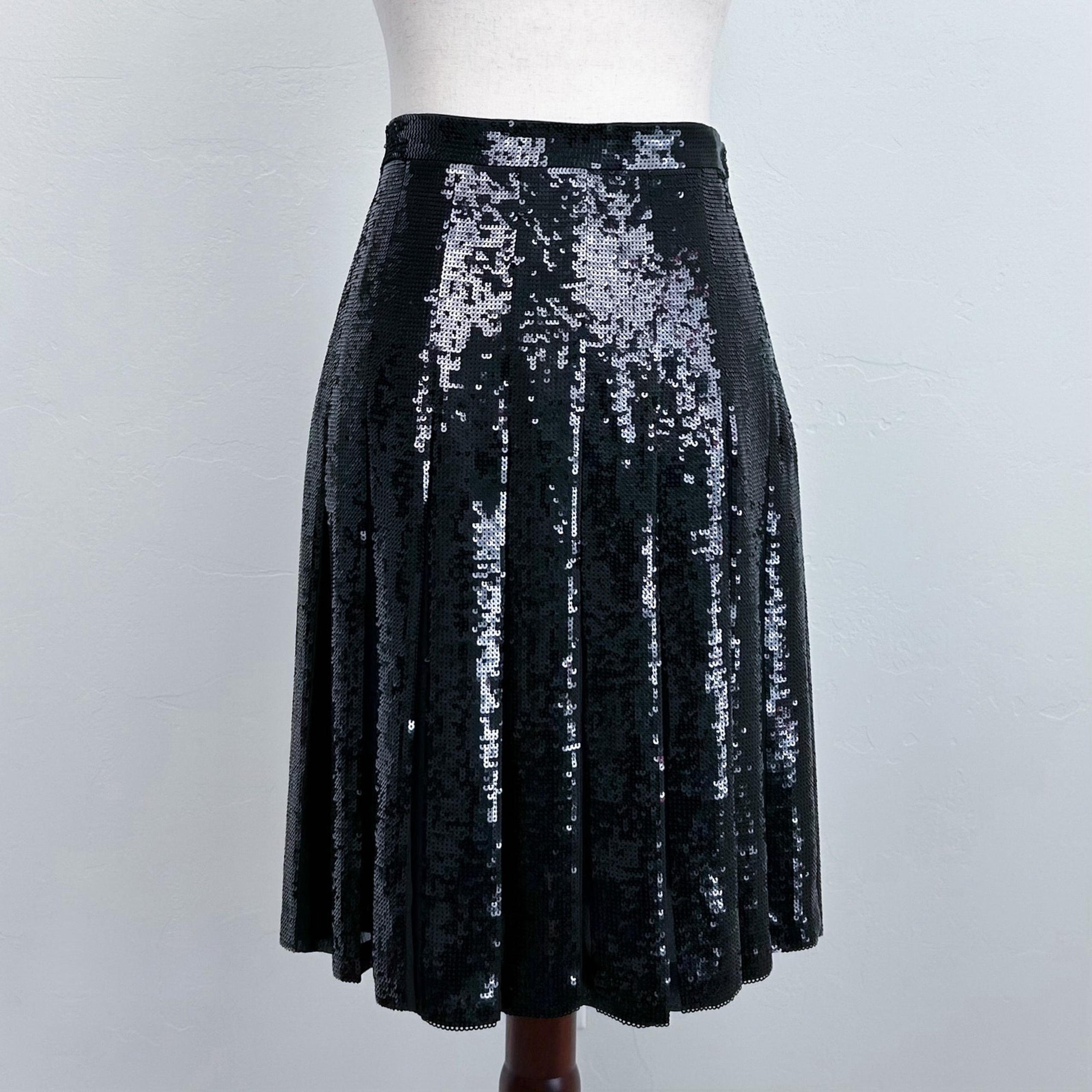 BCBGMaxAzria Pleated Black Sequin A-Line Edna Skirt