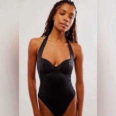 Free People We Are HAH Pull It Thru Bodysuit/Swimsuit Classic Black Size Medium