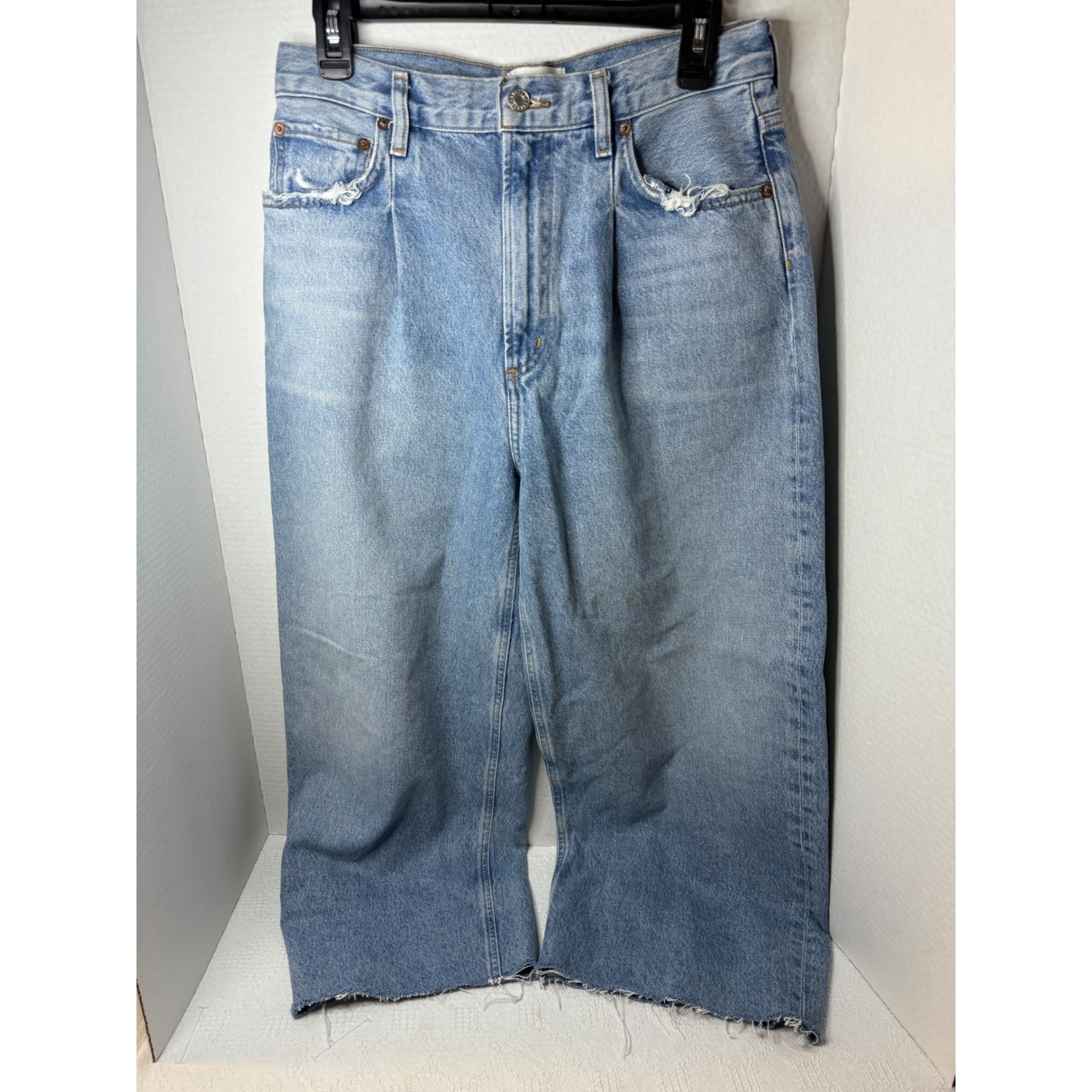 AGOLDE High Rise Wide Leg Crop Jeans Distressed Denim Blue Womens Size 26