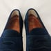 Grant Stone Traveler Penny Midnight Navy Blue leather Suede Loafers Men's SZ 11