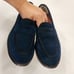 Grant Stone Traveler Penny Midnight Navy Blue leather Suede Loafers Men's SZ 11