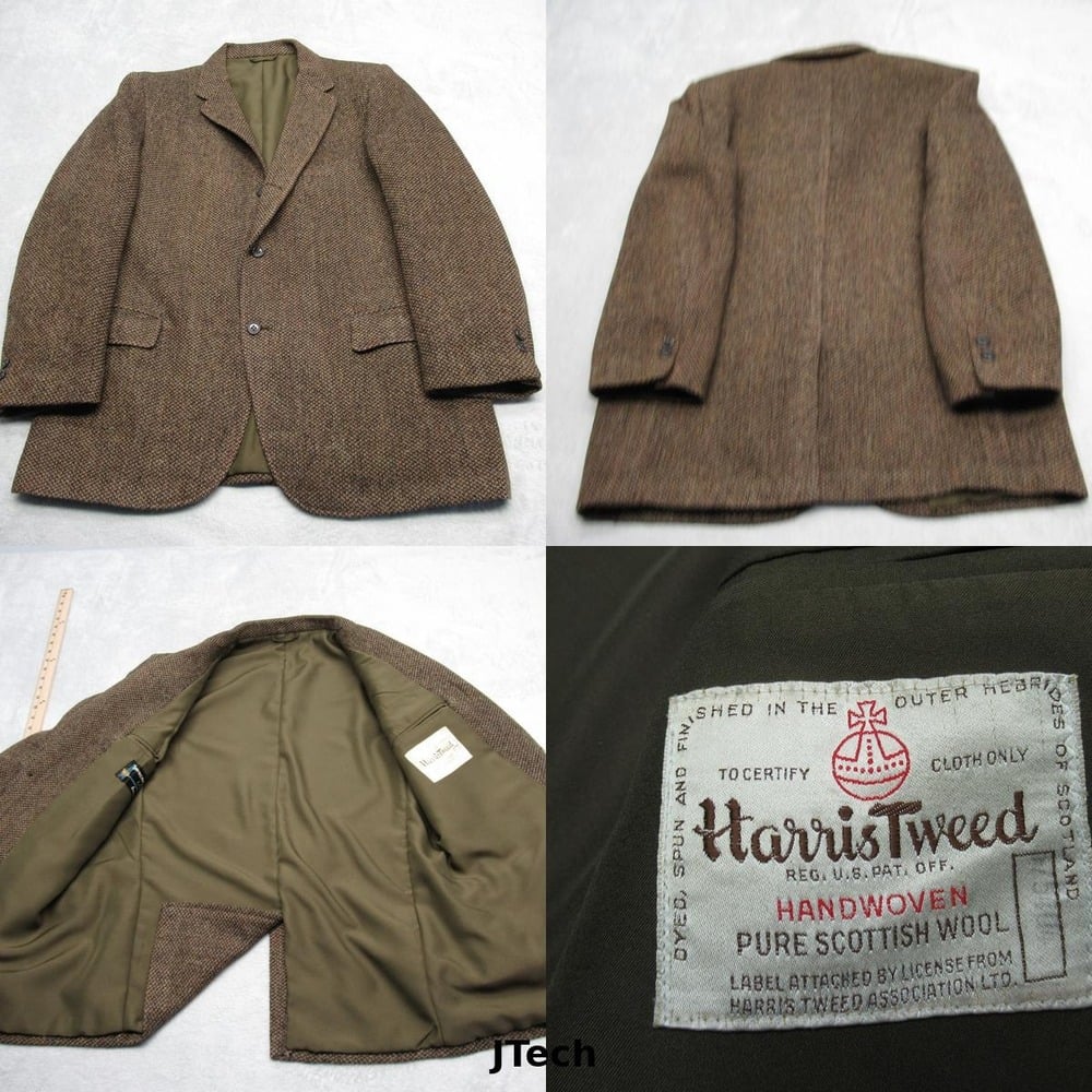 Harris Tweed Wool Blazer Mens 42S Brown Sport Coat Handwoven 3 Button Vintage*