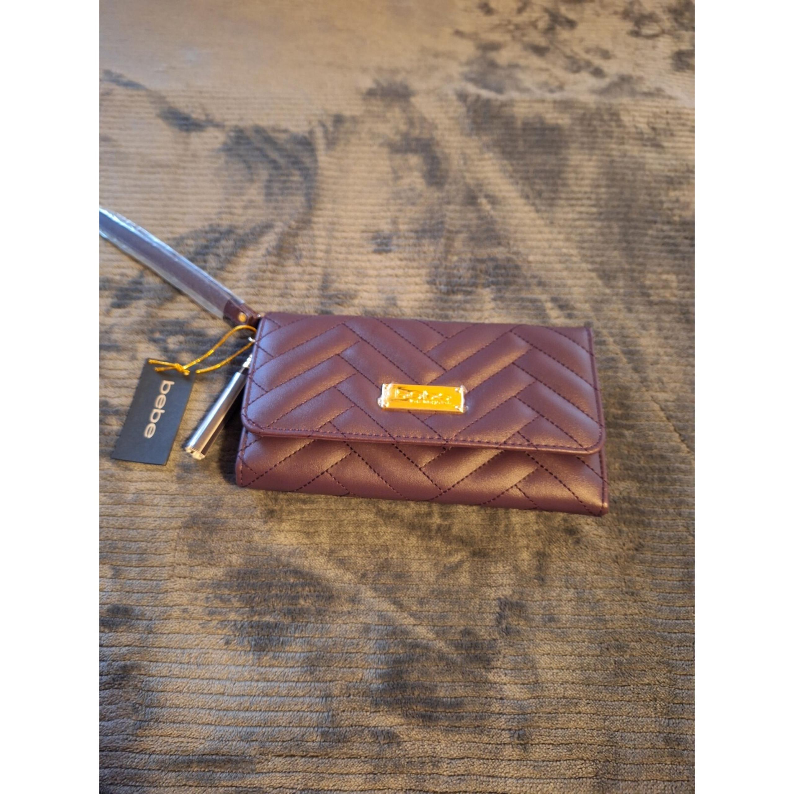 Bebe Plum Purple  Sophia Tri Fold Quilted Wristlet Wallet