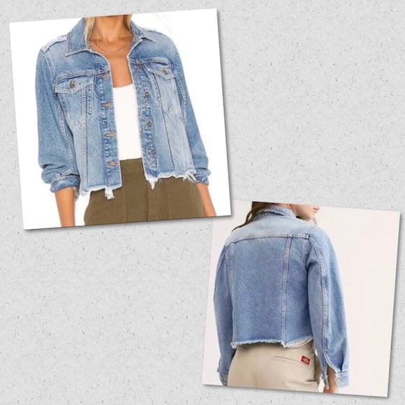 WE THE FREE Distressed Frayed Cropped Denim Ballon Sleeves Jacket Sz Medium