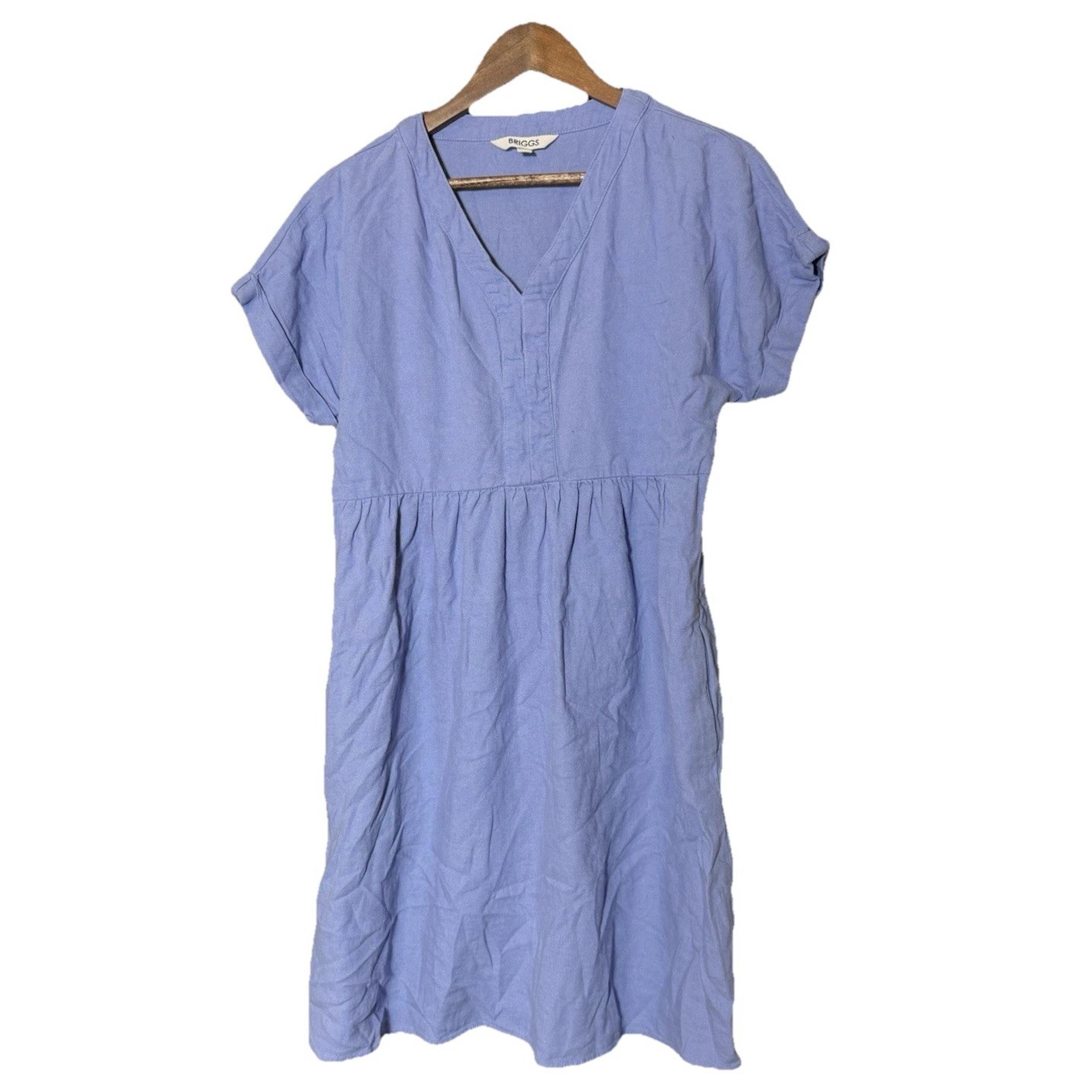 Briggs V-neck Linen Blend Dress Blue S Beachy Teacher Boho Pockets