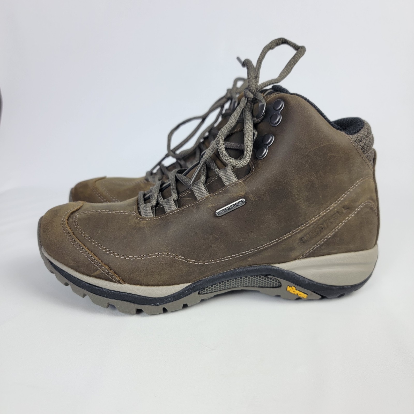 Merrell J035344 Women Boots Sz 6½ Mid Brown Waterproof Vibram Hiking Activewear.