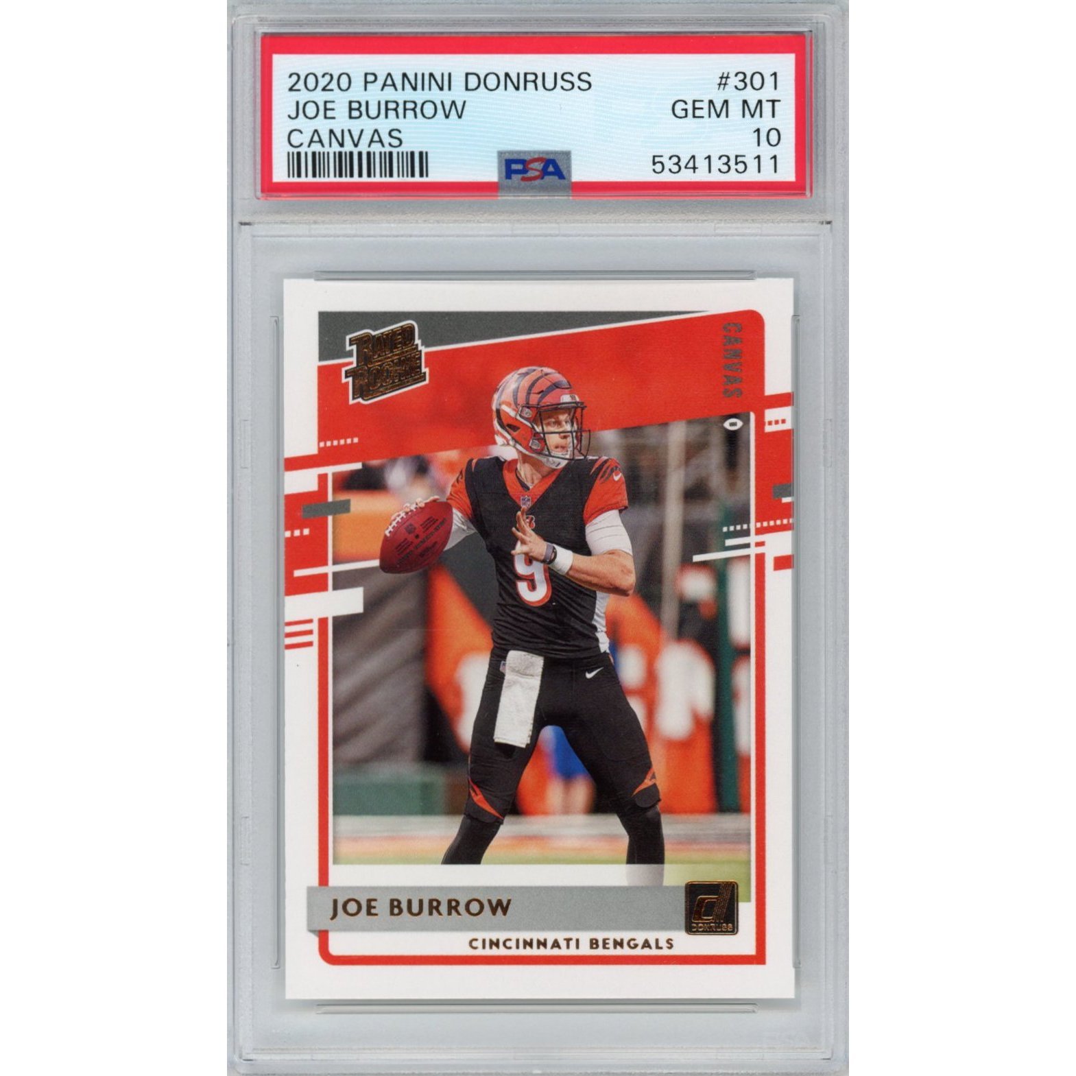 Graded 2020 Panini Donruss Joe Burrow #301 Canvas Rookie Card PSA 10