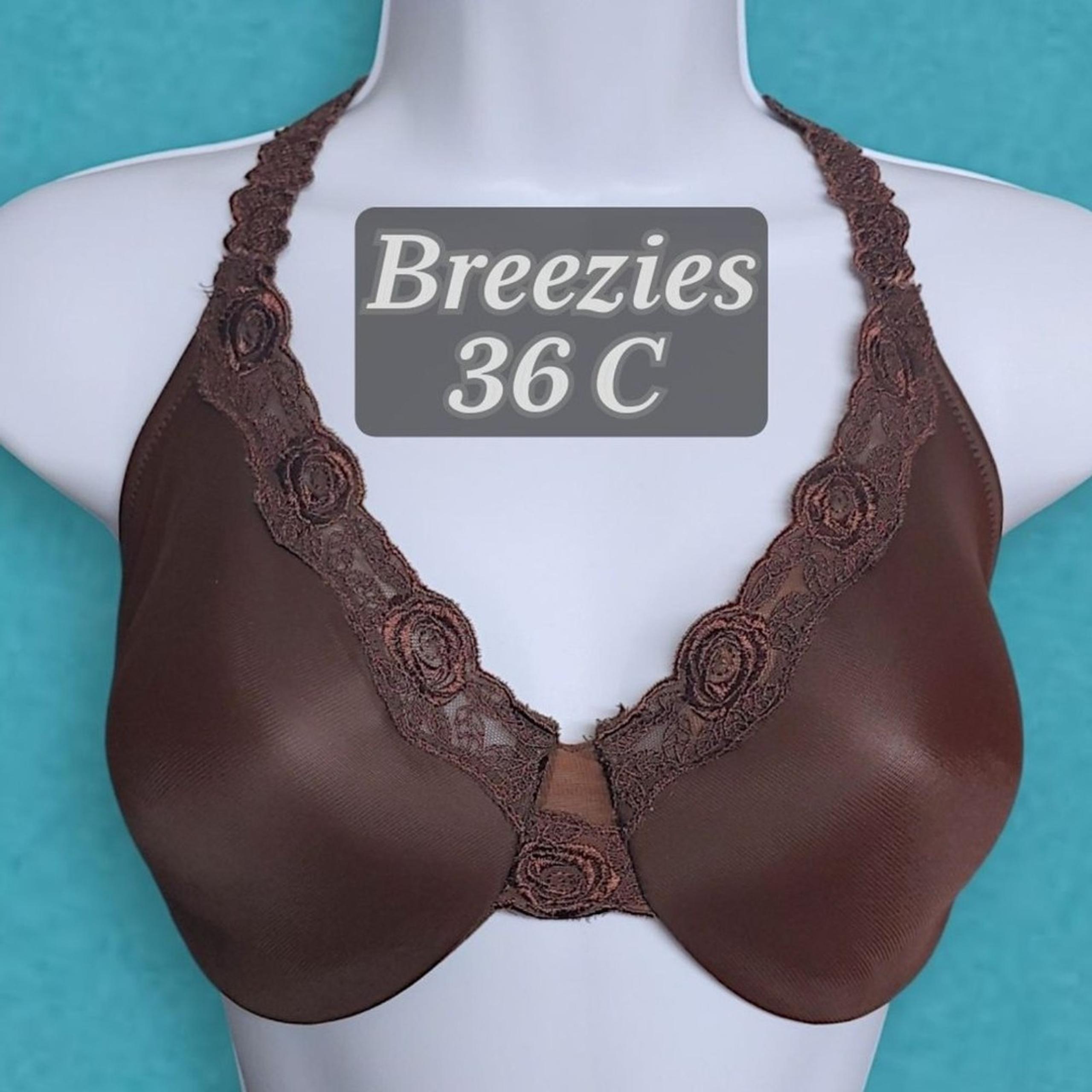36C Breezies Bra Brown Underwire Lighty Lined Smooth Cup W/ Lace Trim A83853 EUC