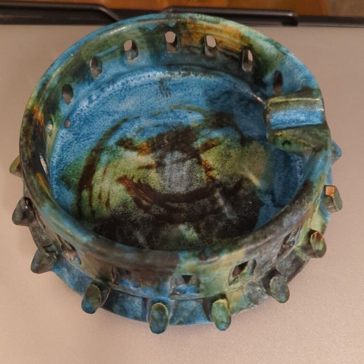 Mid-Century Alvino Bagni Sea Garden Art Pottery Ashtray Vintage Small Chip