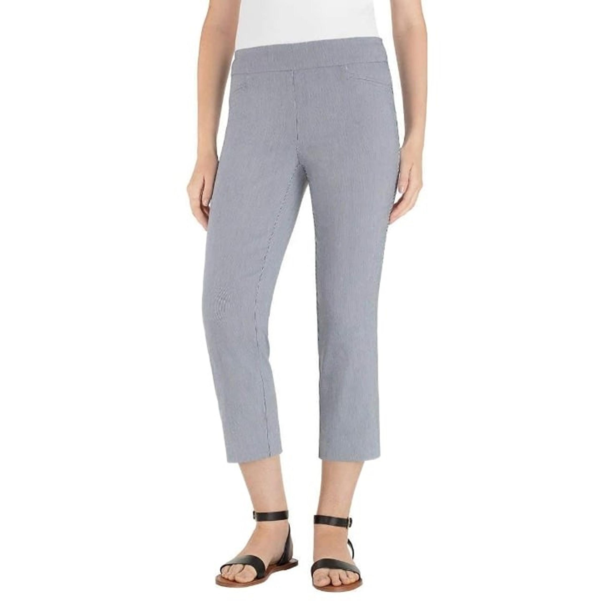 Hilary Radley Capri Pants Pin Stripes Blue and White Pull On Womens Size Large