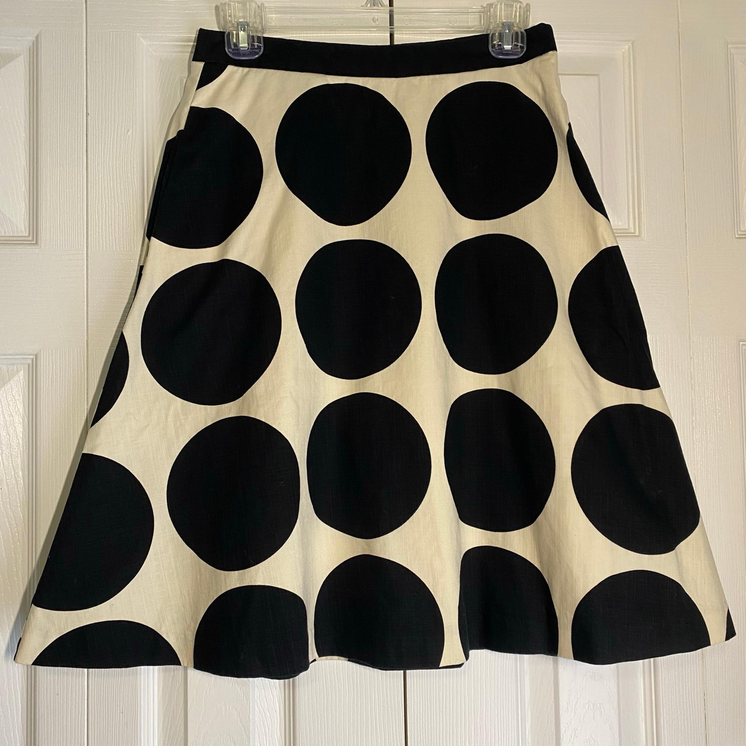 Boden A Line Skirt Black Cream Polka Dot Cotton Lined
