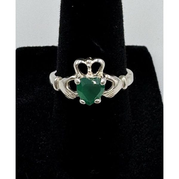 Sterling Silver 925 Irish Claddagh Green Heart Celtic Sweetheart Ring Size 6.5