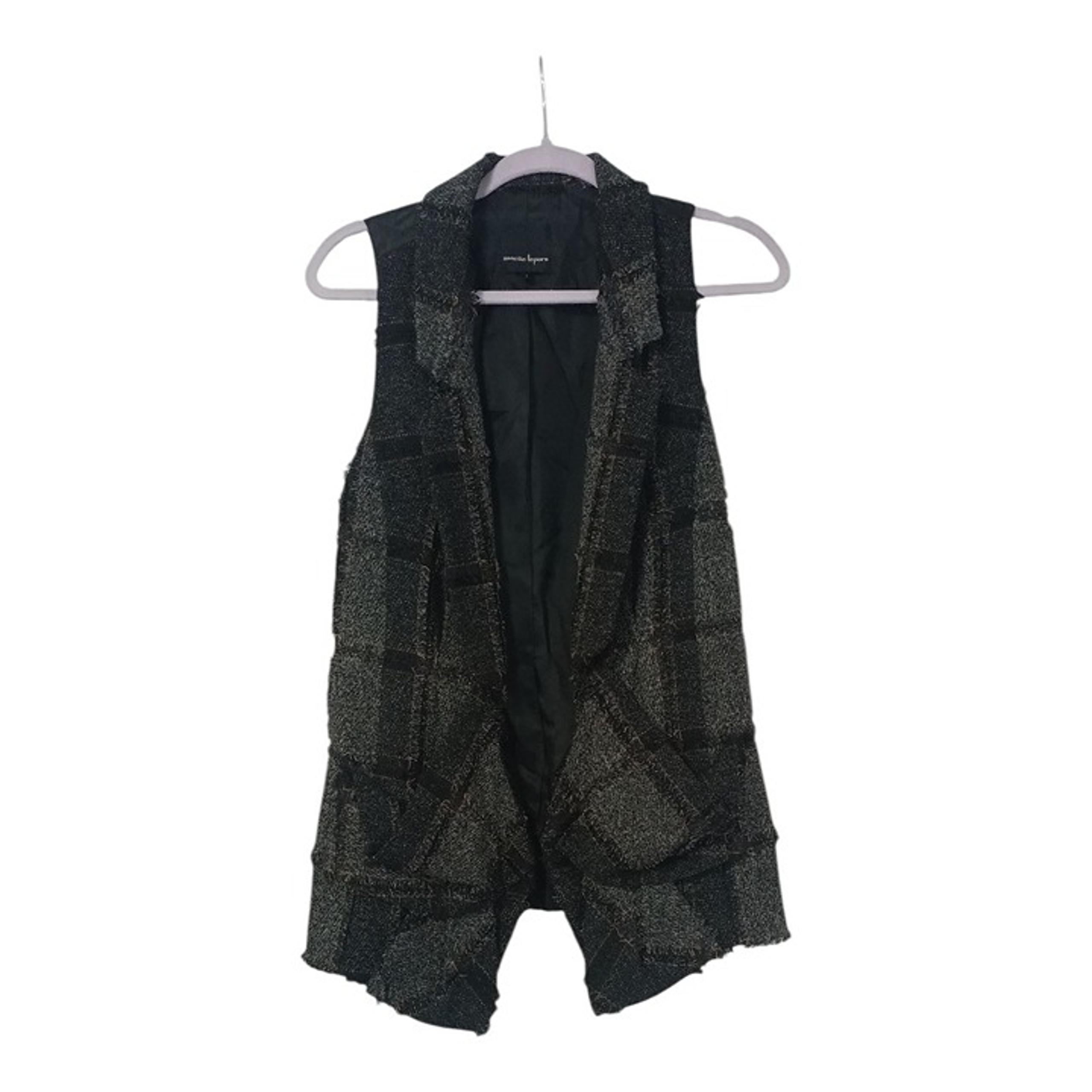 Open Front Plaid Shabby Chic Hobo Vest With Pockets Size 4 Gray - Nanette Lepore