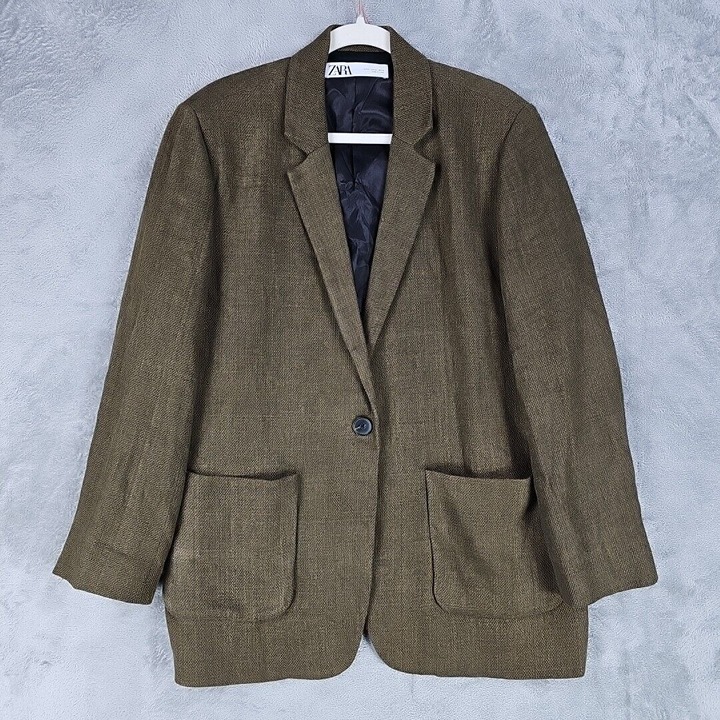 Zara Sport Coat Mens Size XL Brown Linen Blend Blazer Business Casual Lined
