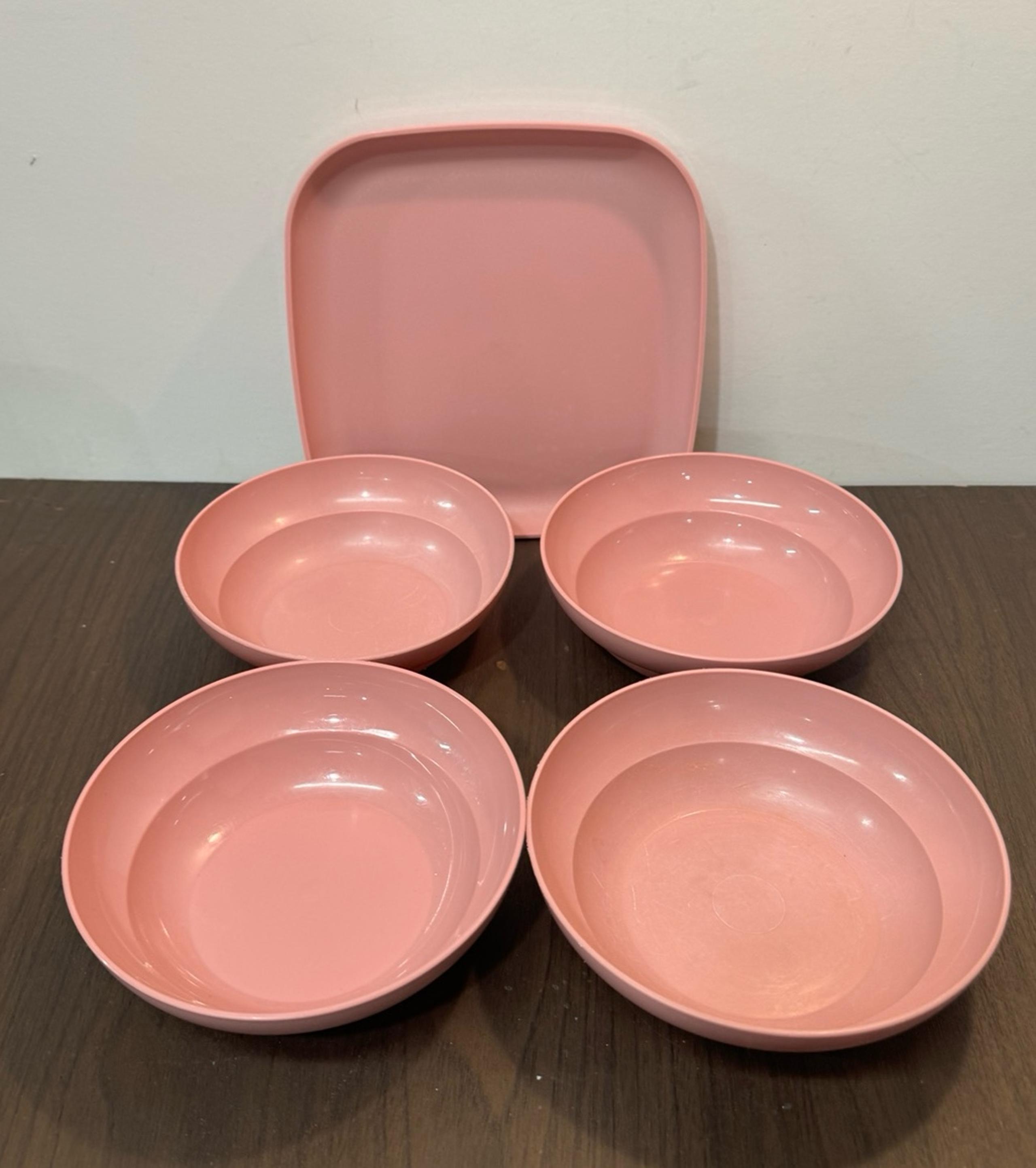 5 Piece Tupperware Bowl & Plate Set, Mauve Color