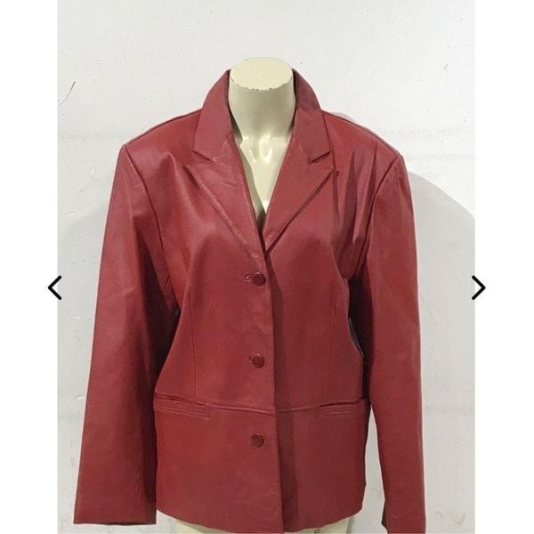 CLIO Large Red LEATHER BUTTON DOWN TWO POCKET Blazer