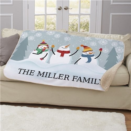 Personalized Out Door Snowmen Family Christmas Sherpa Blanket