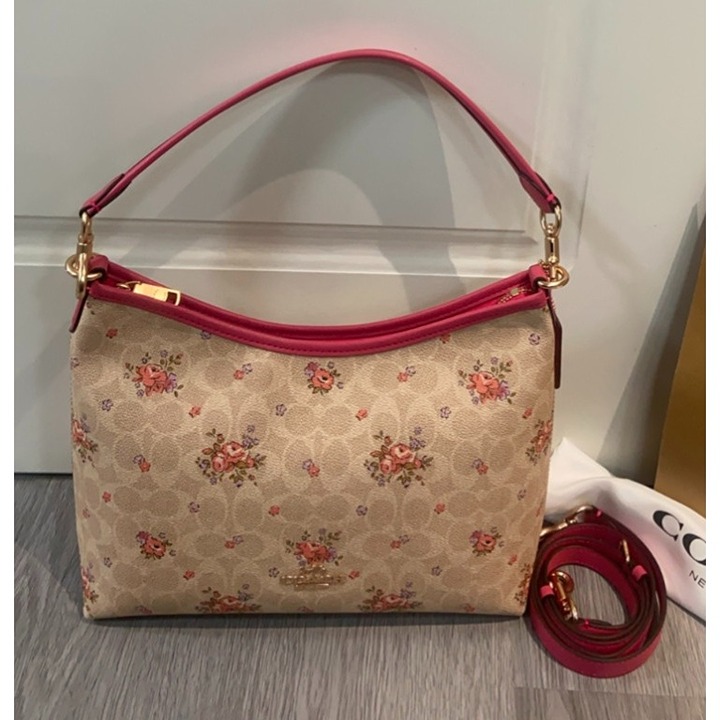 COACH Laurel Shoulder Bag Signature Canvas Floral Print Sand CAL36 NEW