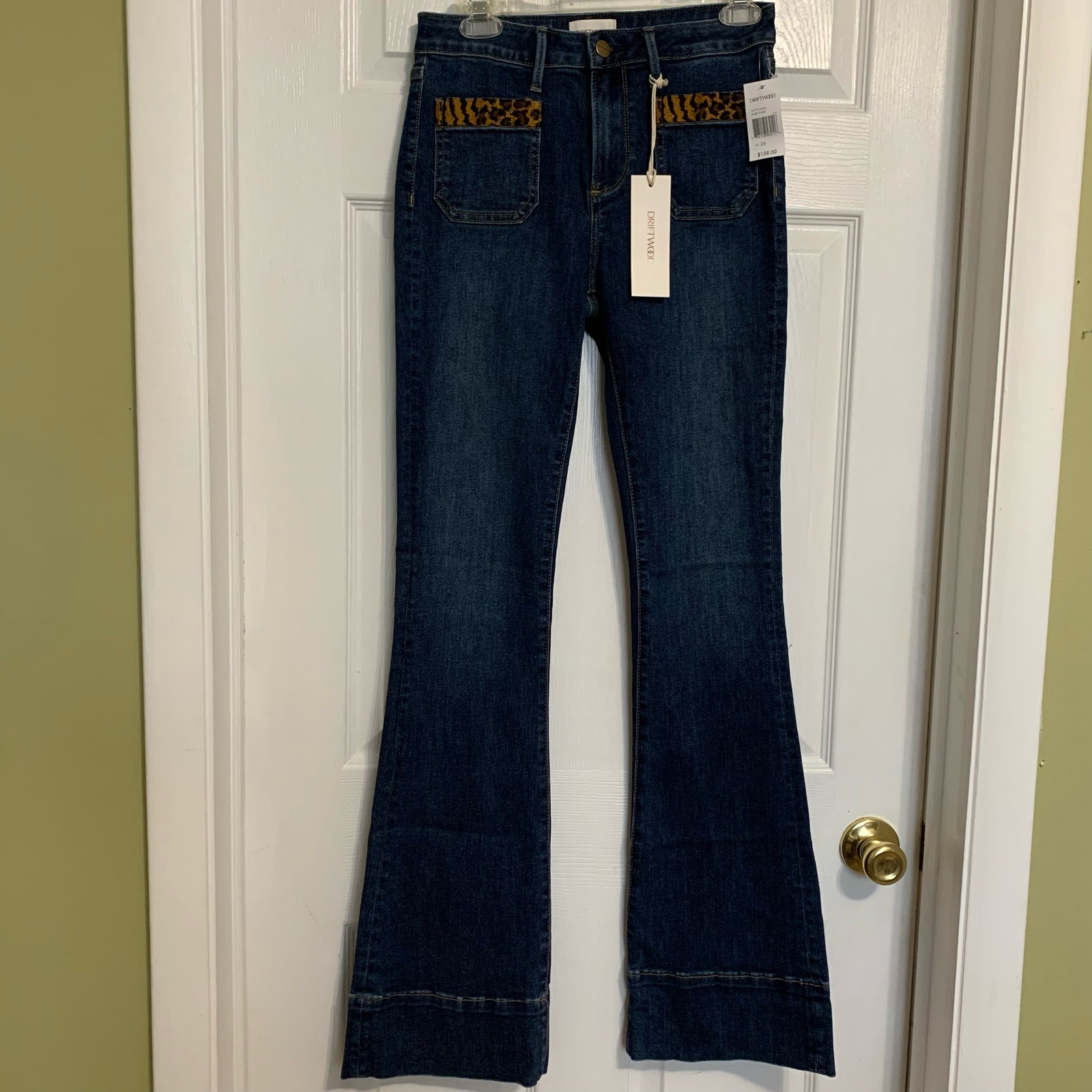 NWT Driftwood Wyatt leopard accent flare jeans
