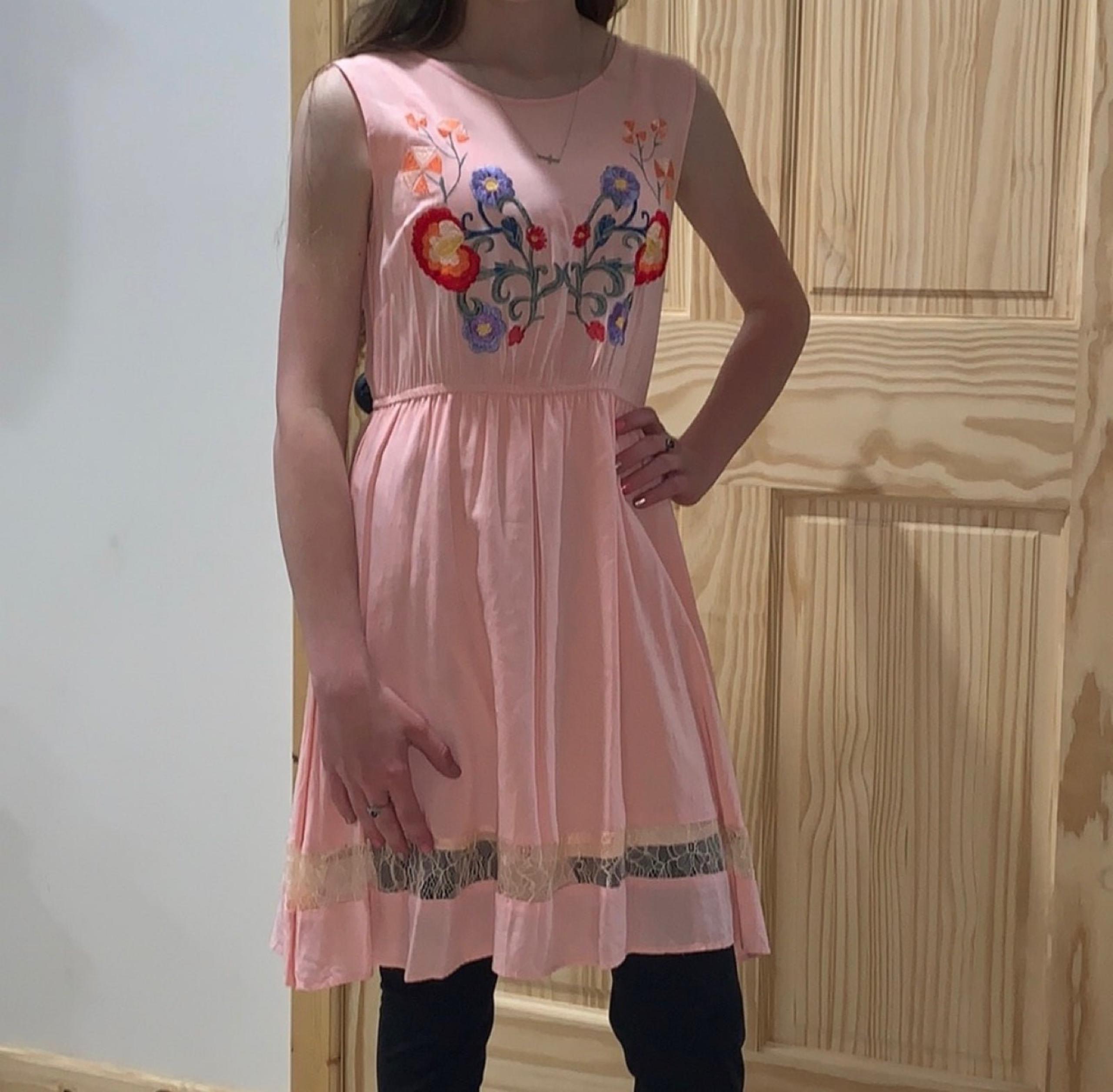 Ya Los Angeles pink embroidered lace inset dress