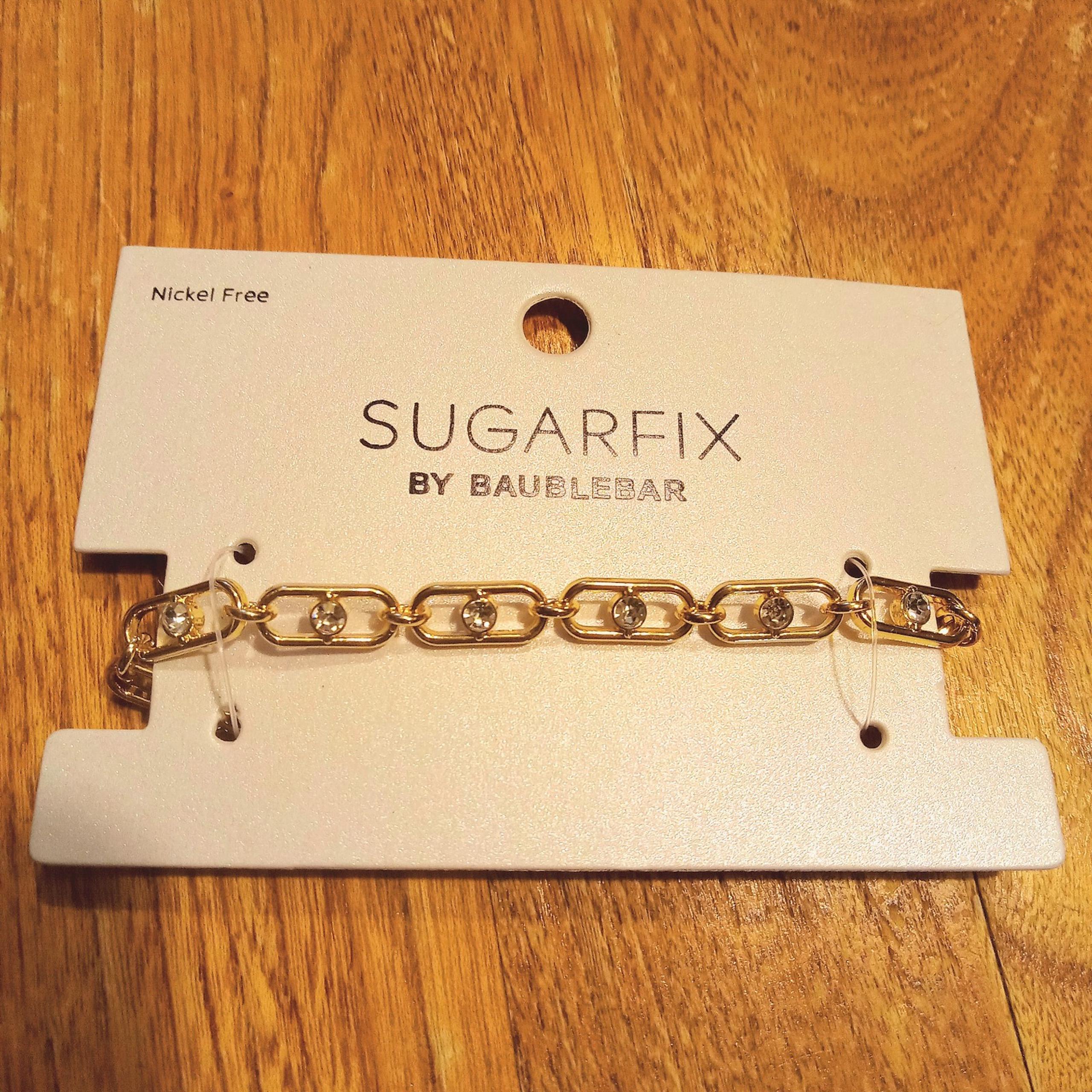 SUGARFIX by BaubleBar Crystal Link Chain Bracelet Paper Clip/Safety Pin Gold NEW
