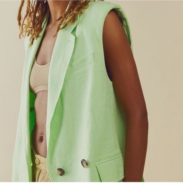 NWT Free People Green Light Lime Bright Young Things Linen Vest